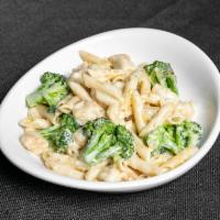 Ziti Chicken Broccoli Alfredo · Sauteed chicken tender pieces, garlic, broccoli florets, ziti pasta, cream sauce.