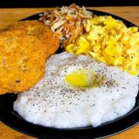 Salmon Croquettes · Choice of old fashioned or plain (no veg) croquette, served with eggs, grits, and toast.