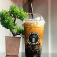 Brown Sugar Boba Milk · Boba soaked in brown sugar, served with foamed organic whole milk. Caffeine free.

