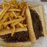 Steak and Cheese Sub Basket · Served with french fries.