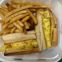 Steak Egg Cheese Sub Basket · Served with french fries.