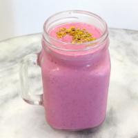 16 oz. Pitaya Strawbanana Smoothie · organic pitaya, organic strawberry, banana, honey and almond milk.