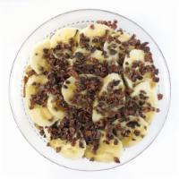 Chocolate Splendor · organic acai, banana, organic raw cacao, maple syrup, almond milk topped with organic granol...