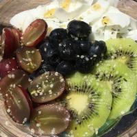 Turquoise Majik Bowl · guava, banana, organic blue majik, coconut water, organic hemp seed topped with organic kiwi...