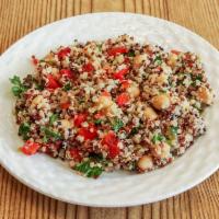 Quinoa Salad · Our amazing middle eastern quinoa salad made with quinoa, chickpeas, cucumber, bell pepper, ...