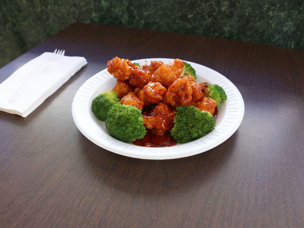 TVP General Tso's Chicken · Textured vegetable protein, artificial chicken flavor, with no animal fat or preservation.  Hot and spicy. 