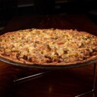 The Chicagoan Pizza · Italian beef, Italian sausage, giardiniera and mozzarella cheese.