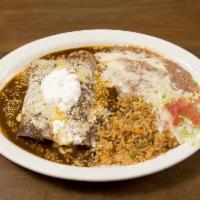 1. Enchiladas Suizas · Two corn tortillas filled with shredded chicken and Jack cheese, covered in tomatillo sauce ...