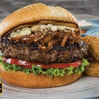 Black Angus Steak Burger · Grilled Black Angus burger with Lea and Perrins Worcestershire sauce with mushroom and onion...