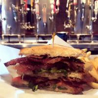 The BLT Sandwich · Candied bacon loaded on toasted bread with lettuce, tomato and mayo.