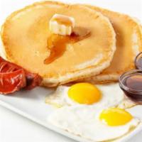 Pancake Platter · Our house-made Pancake Platter is served with 2 Pancakes, 2 eggs, your choice of 2 patty sau...