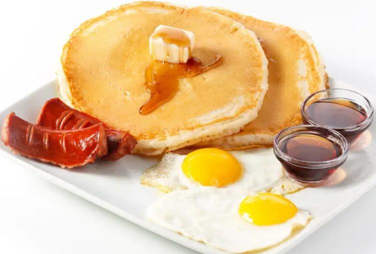 Pancake Platter · Our house-made Pancake Platter is served with 2 Pancakes, 2 eggs, your choice of 2 patty sausage or links sausage.