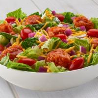 Buffalo Chicken Salad · Lettuce, Boneless Chicken tossed in Mild Buffalo Sauce, Cheddar Cheese, Grape Tomatoes and R...