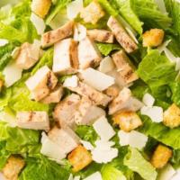 Chicken Caesar Salad · Chicken Breast atop Romaine, with Classic Caesar Dressing, Parmesan, and Croutons