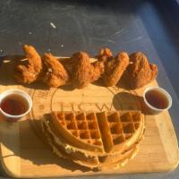 The Original · 4 Fried Wings, Heavenly Potatoes and a Belgian Waffle served with Hot Syrup and Melted Butter