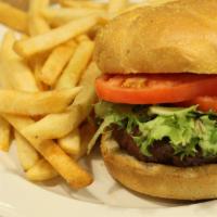 Beef Hamburger · Half a pound of Angus ground chuck char-grilled, served on a bun with lettuce ＆ tomato.