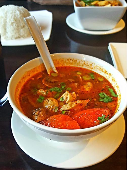 Tom Yum · Most popular Thai spicy hot and sour soup with fresh mushrooms, lemon grass, galanga root, kaffir lime leaves and lime juice.  Spicy!  

Rice not included, must be ordered additionally.