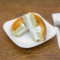 Bagel with Plain Cream Cheese · Bread made from yeast.  Soft mild cheese. 