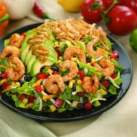 Chipotle Salad · Grilled shrimp, romaine lettuce, avocado, beans and corn mix, salsa, cheese, tortilla strips...