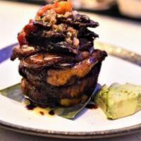 Churrascofongo · Skirt steak mofongo with pork chicharron in a chef's special steak sauce.