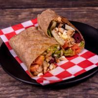 Grilled Chicken Feta Wrap · Grilled chicken breast, tomato, cucumber, black olives and feta cheese. Topped with homemade...