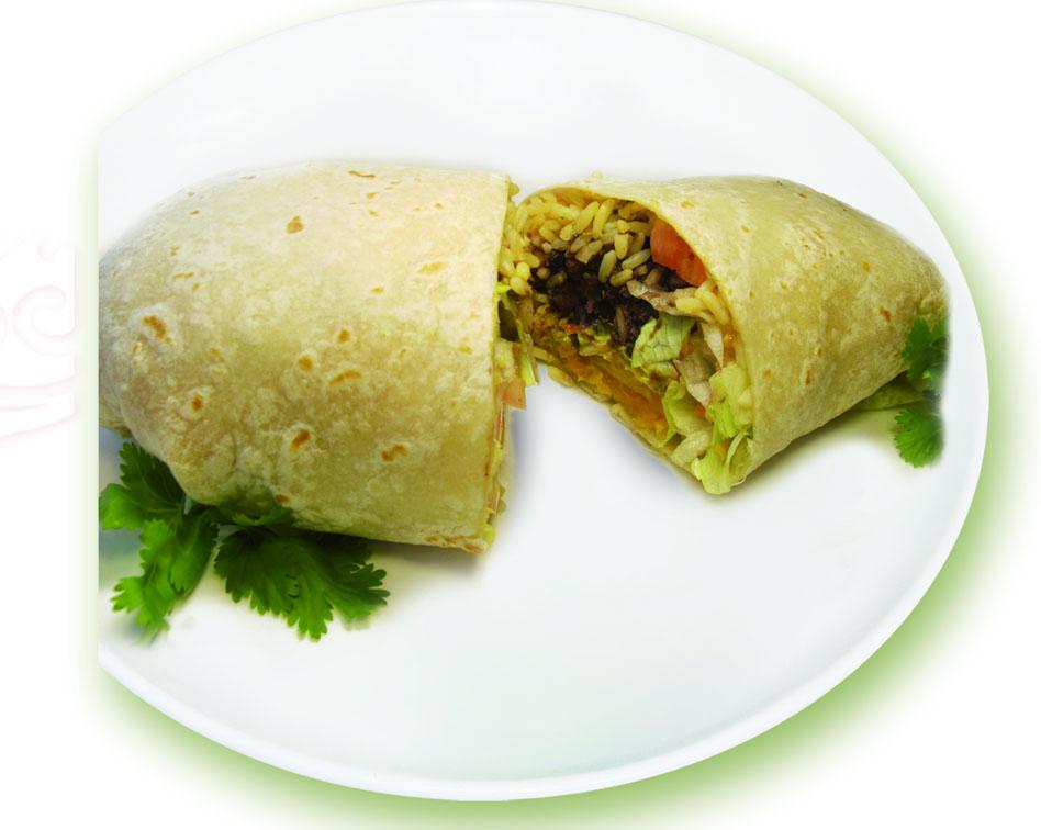 B5. Steak Burrito · A large flour tortilla filled with mexican rice, black or pinto beans, lettuce, tomatoes, cheese and guacamole (Salsa & sourcream on the side)