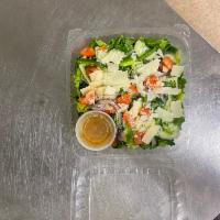 Roma Salad · Lettuce, Parmesan cheese , tomato, cucumbers, onions, green peppers.