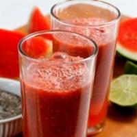 Chia Watermelon Juice  16 Oz / 500 mL · Watermelon, Chia Seeds, Ginger & Orange Juice.