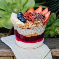 The Bay Blend (Fan Favorite) · Our signature bowl! 
BASES - Açaí, Pitaya, Blue Chia Pudding, Coconut Beach.
TOPPINGS - Hone...