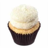 Gluten-Friendly Wedding Cake Cupcake · Gluten friendly white cake withī vanilla buttercream frosting sprinkled with white non-parei...