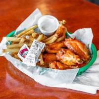 8 Pieces Hot Wings & Fries · 8 wings with your choice of hot wing sauce, honey suckle, gourmet, BBQ sauce, extra hot, hon...
