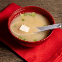 Miso Soup · Soy bean paste soup,with tofu and seaweed ,