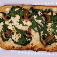 Florentine Flatbread · Roasted Garlic Spread, Baby Spinach, Fresh Mushroom, Mozzarella Cheese Blend and Feta Cheese...
