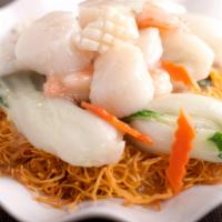Seafood Pan Fried Noodle · Hong Kong style with gravy.