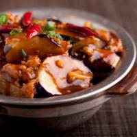 Hunan Eggplant with Minced Pork in Clay Pot · Spicy.