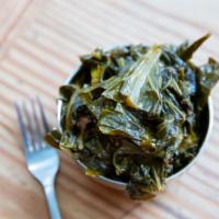 Collard Greens with Applewood Smoked Bacon · The leafy part of plants. Gluten Free, Dairy Free