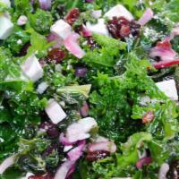 Kale Salad · Fresh kale, onions, cranberries, feta cheese, oil and raspberry glaze.