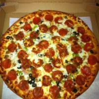 Supreme Pizza · Pepperoni, onions, sausage, ham, ground beef, mushrooms, black olives and green peppers. 