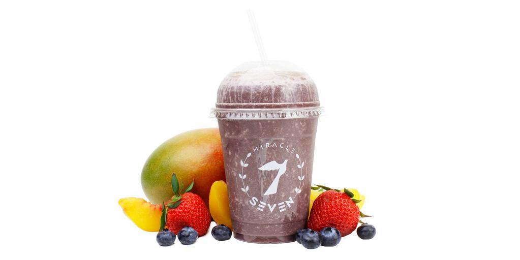 Miracle 7 Smoothie · Our miracle 7 smoothie combines 7 superfoods acai, cacao, chia seeds, goji berries, lucuma, maca root, and maqui with your choice of fruit and milk to make a delicious and nutritious drink!