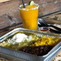 Roasted Veggie Traditional Enchiladas · Two enchiladas rolled with Monetery jack cheese and smothered in your choice of red or green...