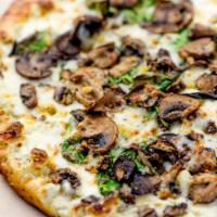 Truffled Mushroom · Rosemary crust with parmesan cheese around the edge, garlic alfredo, spinach, mozzarella, & ...