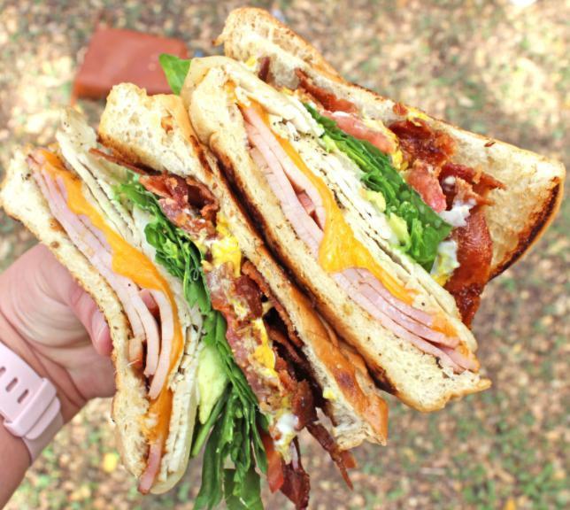 Club Sandwich · Triple decker with ham, turkey, bacon, Swiss, cheddar, lettuce, tomato, red onion, mustard and mayo, 3 slices of wheat or white bread.