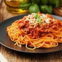 Spaghetti  · Choice of meatballs or meat sauce. 
Served with 2 pieces of garlic bread. 