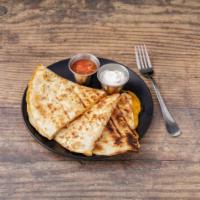 JACK & CHEDDAR QUESADILLA · Served with side sour cream and salsa rojo.