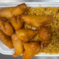 8A. Sweet & Sour Chicken Combo Plate · Cooked with or incorporating both sugar and a sour substance.