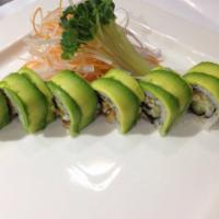 R53. Dragon Roll · Eight pieces. Eel and cucumber topped with avocado.