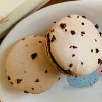 Chocolate Macaron · Chocolate flavored macaron. Contains egg, milk, soy, peanut and tree nut.