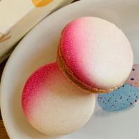 Rose Macaron · Rose flavored macaron. Contains egg, milk, soy, peanut and tree nut.