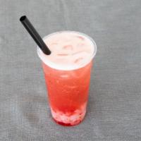 Strawberry Lemonade · Freshly squeezed lemons and strawberry. Caffeine free.