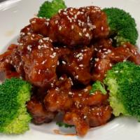 Sesame Chicken · Dark meat. Chunks of tender chicken lightly fried with chef's special sauce and sesame sauce...